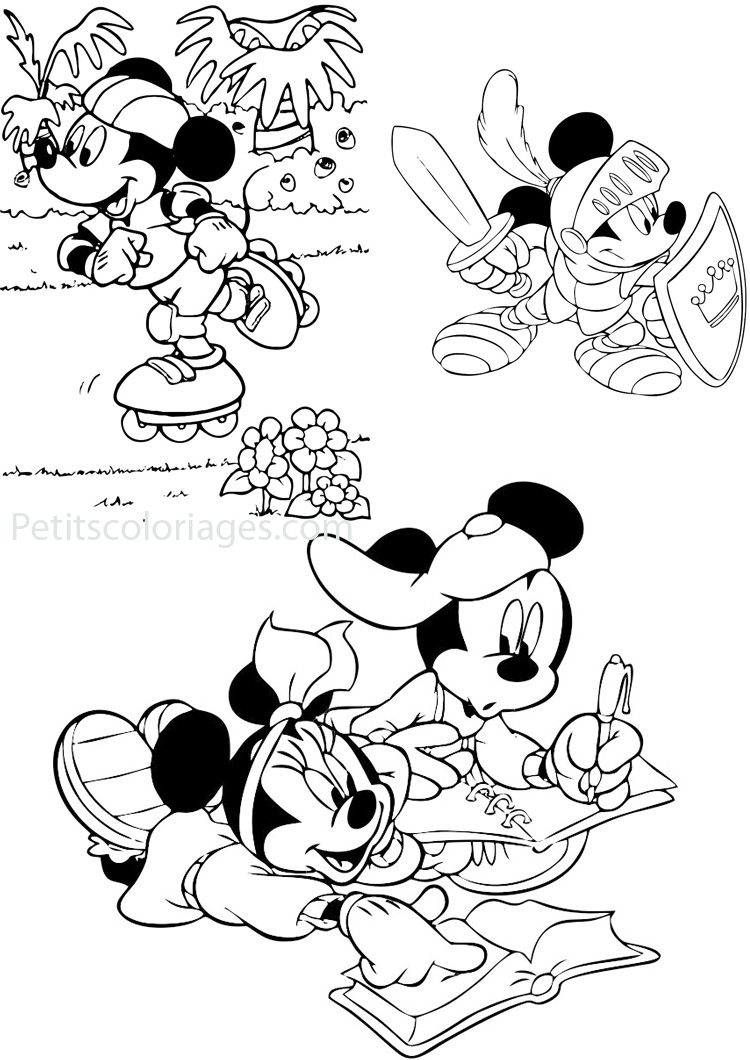 009 petits coloriages disney mickey minnie roller chevalier